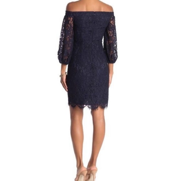 NWOT Trina Turk Dark Blue Lace Off Shoulder Dress - Picture 3 of 14